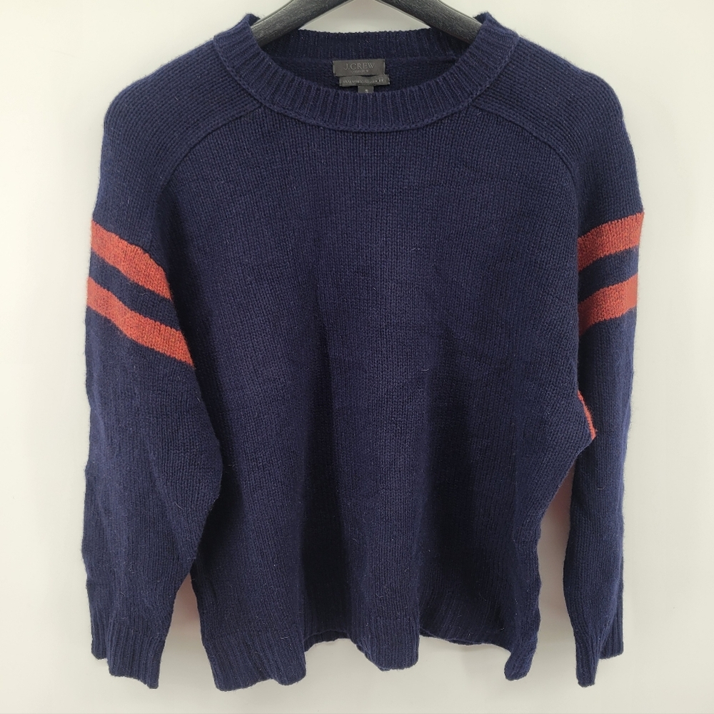 J.Crew Collection Cashmere Navy Blue and Red Striped women's Sweater Size Small